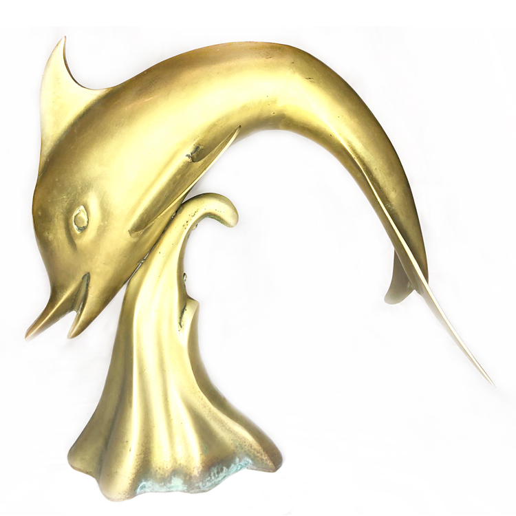 large brass dolphin statue