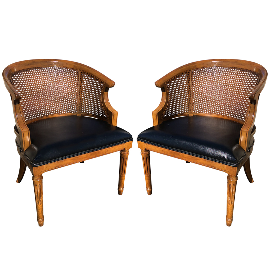 Pair of Mid Century Cane Barrel Back Club Chairs by Drexel