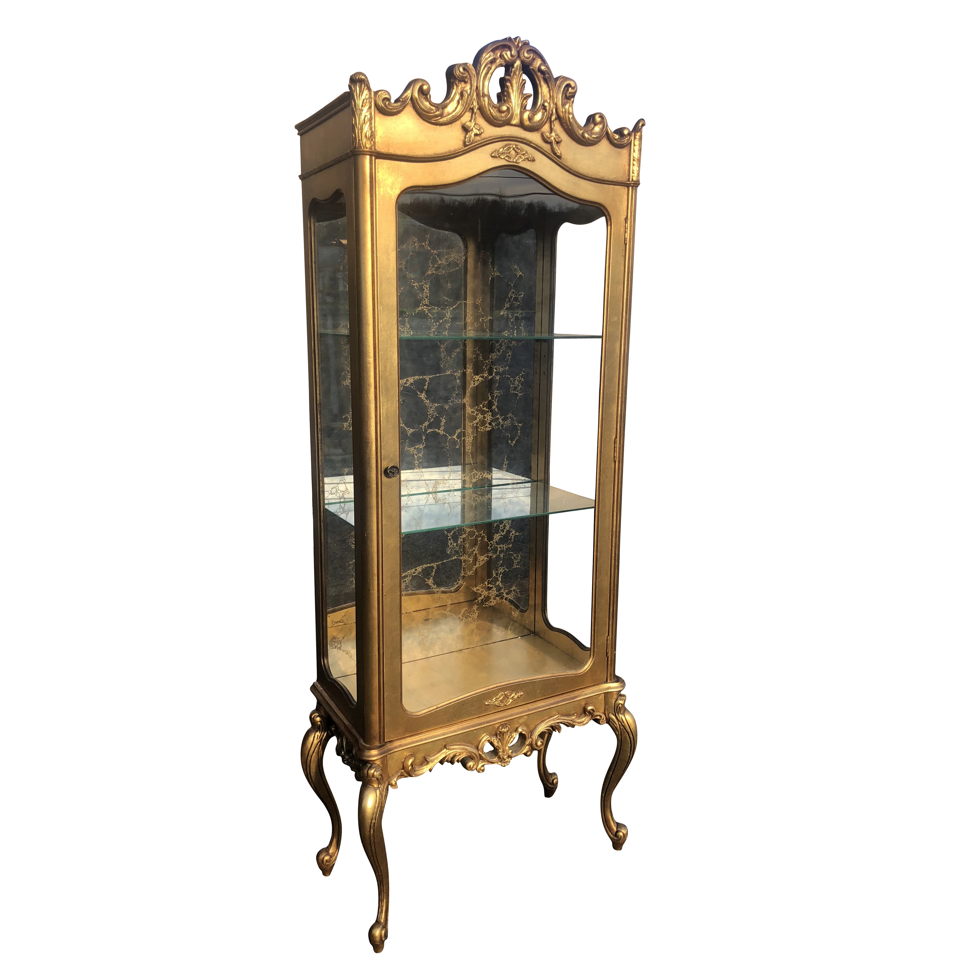 Antique French Provincial Carved Gold Glass Curio Cabinet ...