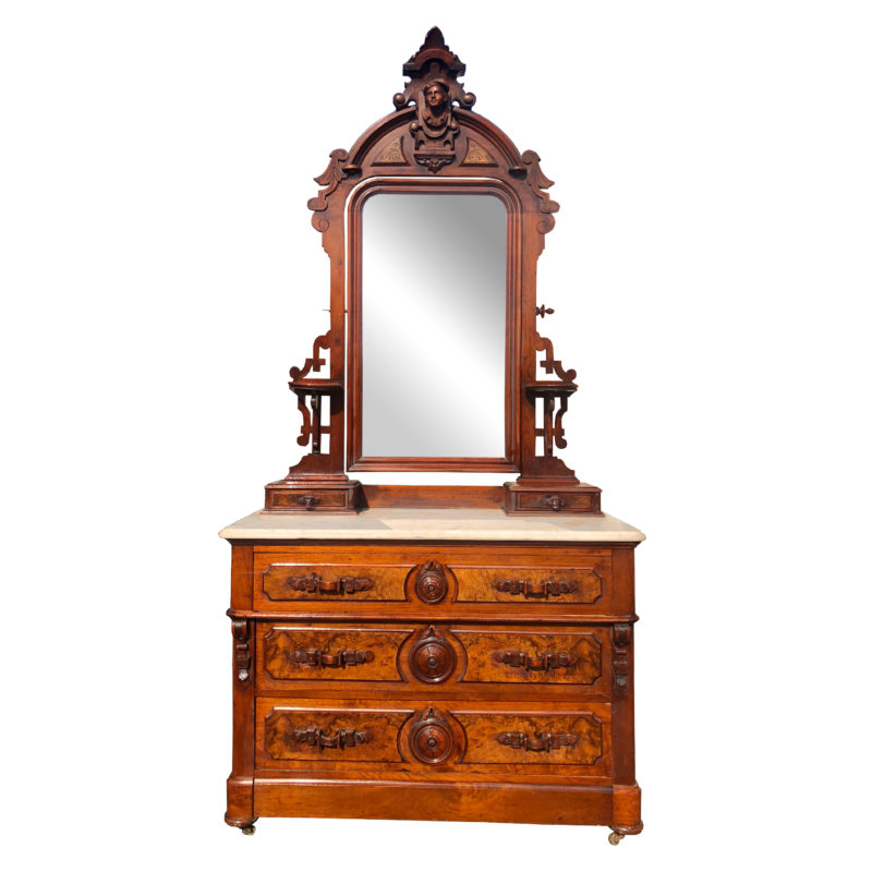 Antique Eastlake Victorian Heavily Carved Walnut Mirrored Dresser with ...