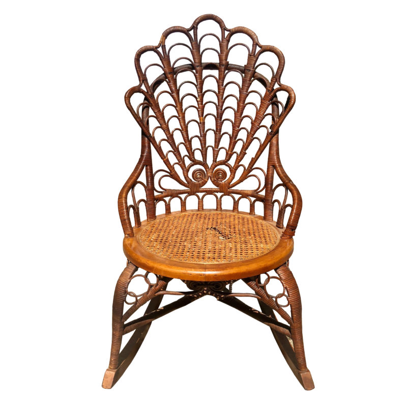 Vintage Boho Chic Ornate Rattan Rocking Chair with Cane