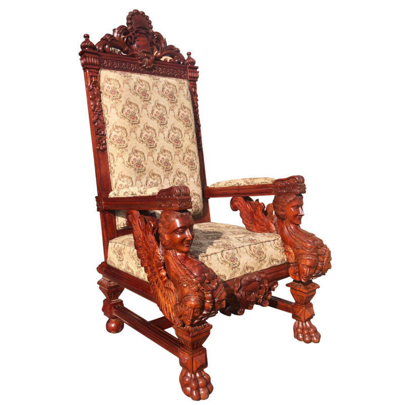 Gothic English Mahogany Heavily Carved Victorian Throne Chair ...