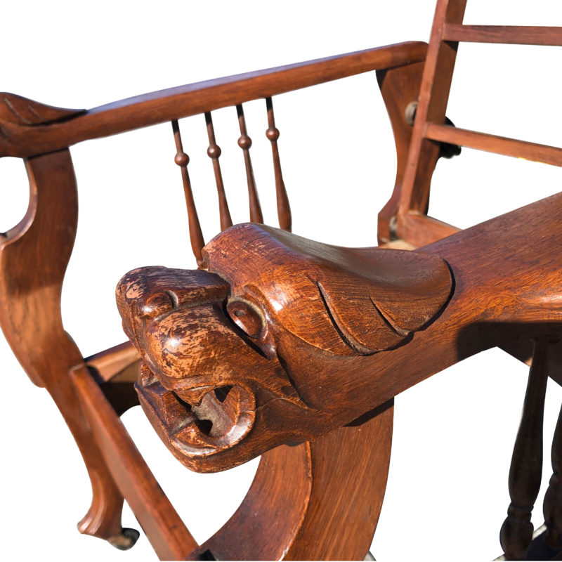 Antique Quartersawn Oak Reclining Morris Chair with Lion Head Motif by S.A Cook - Scranton Antiques