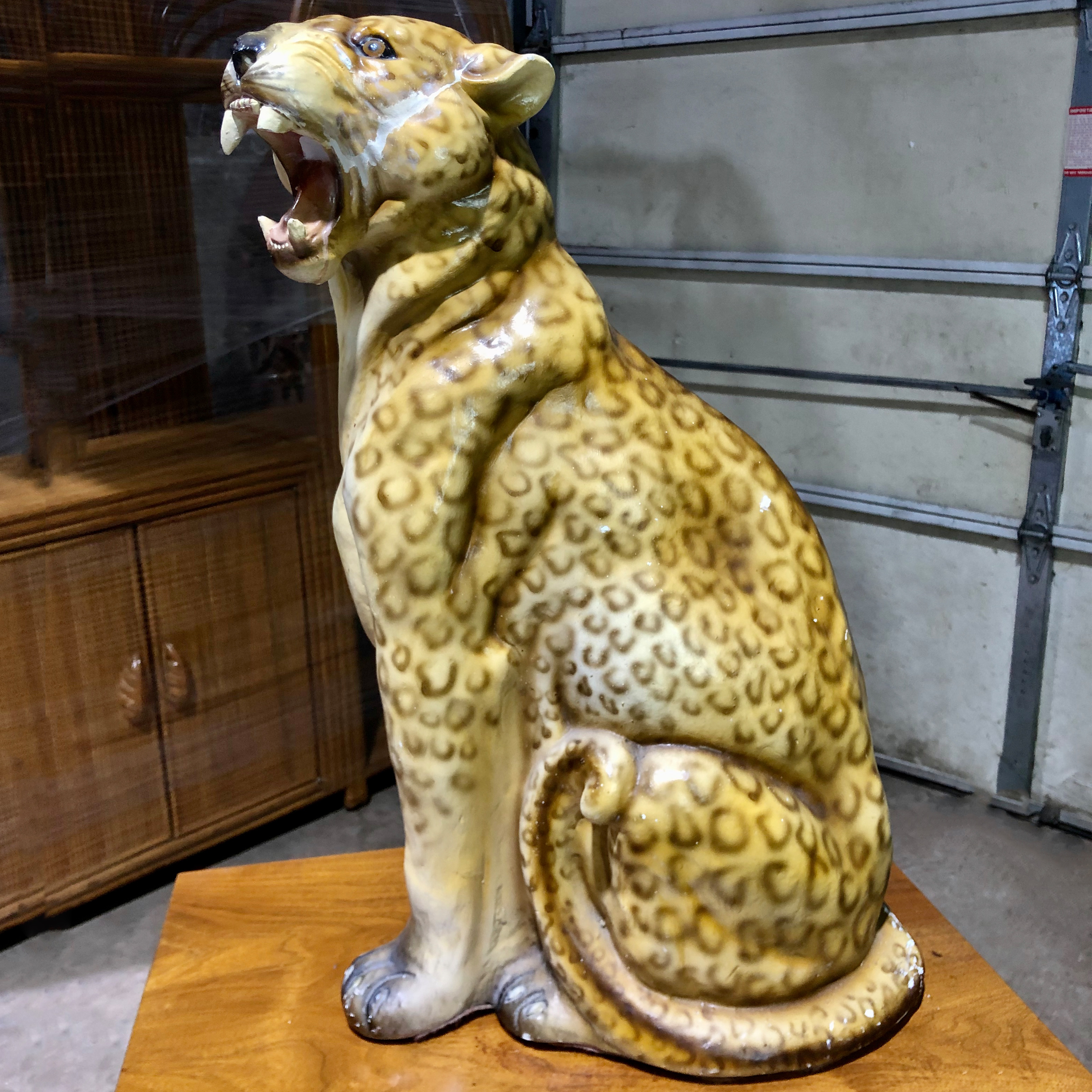 vintage ceramic leopard statue