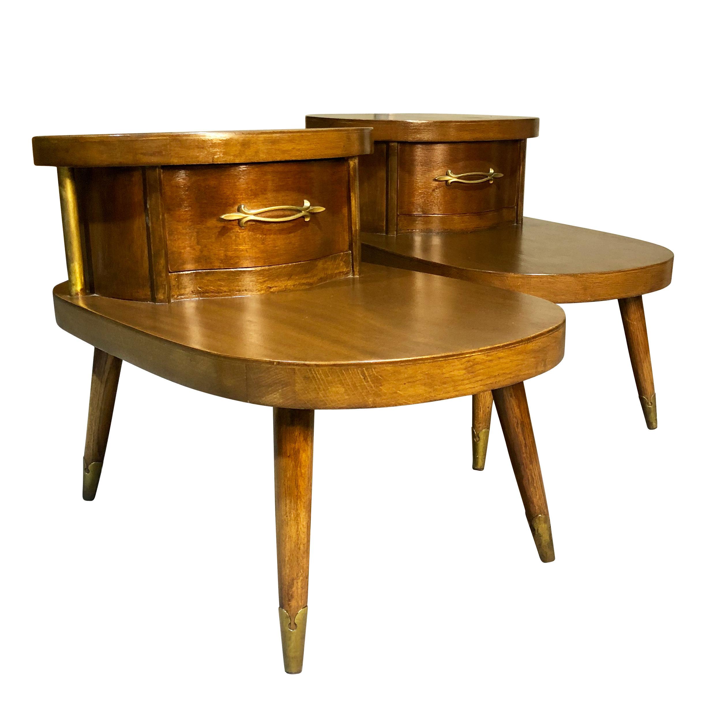 Mid Century Modern Walnut Oval Side End Table with Serpentine Drawer 