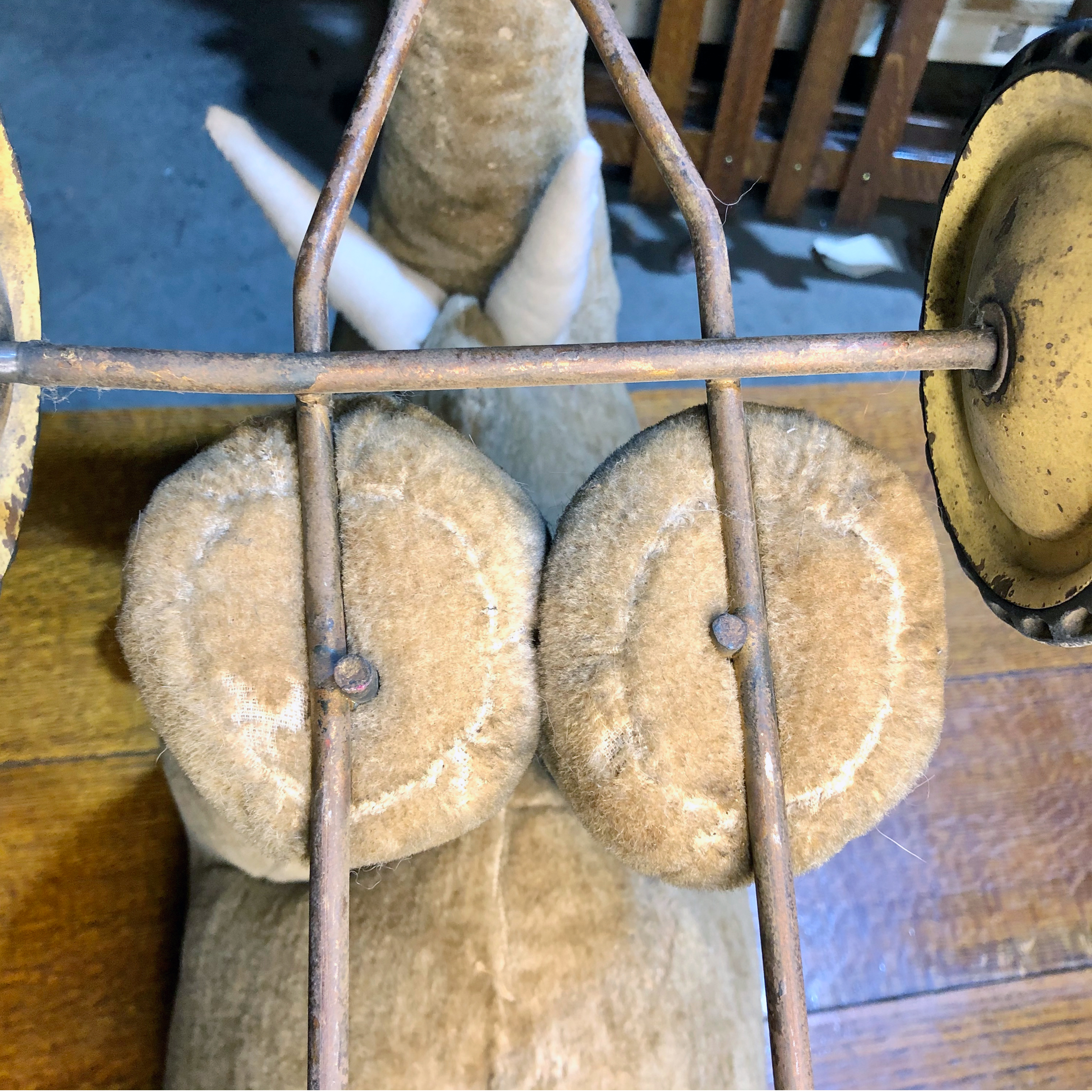 1910 stuffed elephant on wheels