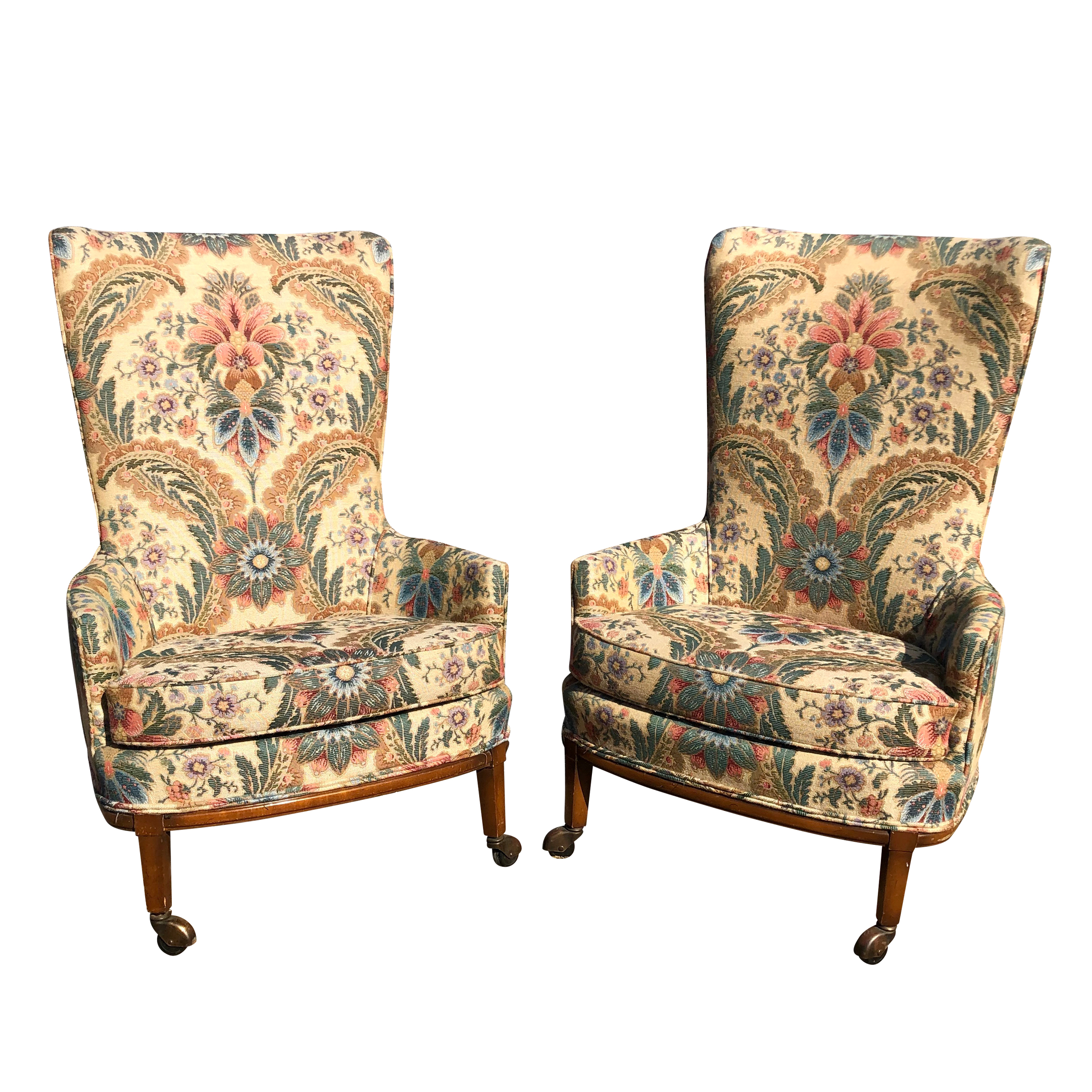 Vintage Boho Chic Floral Wing Back Accent Club Chairs A