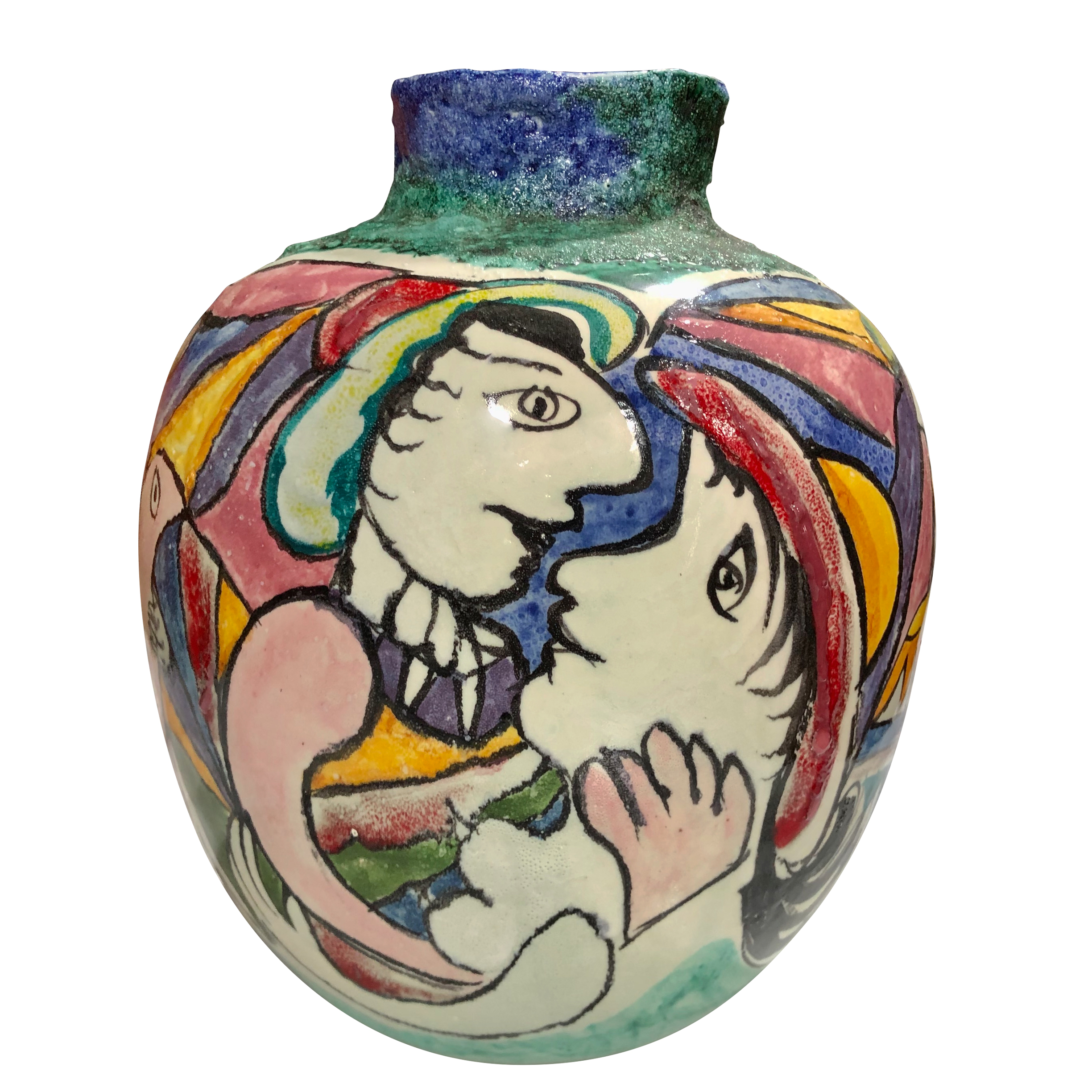 Vintage Ceramic Psychedelic Abstract Nude Women with Cat's Vase by ...