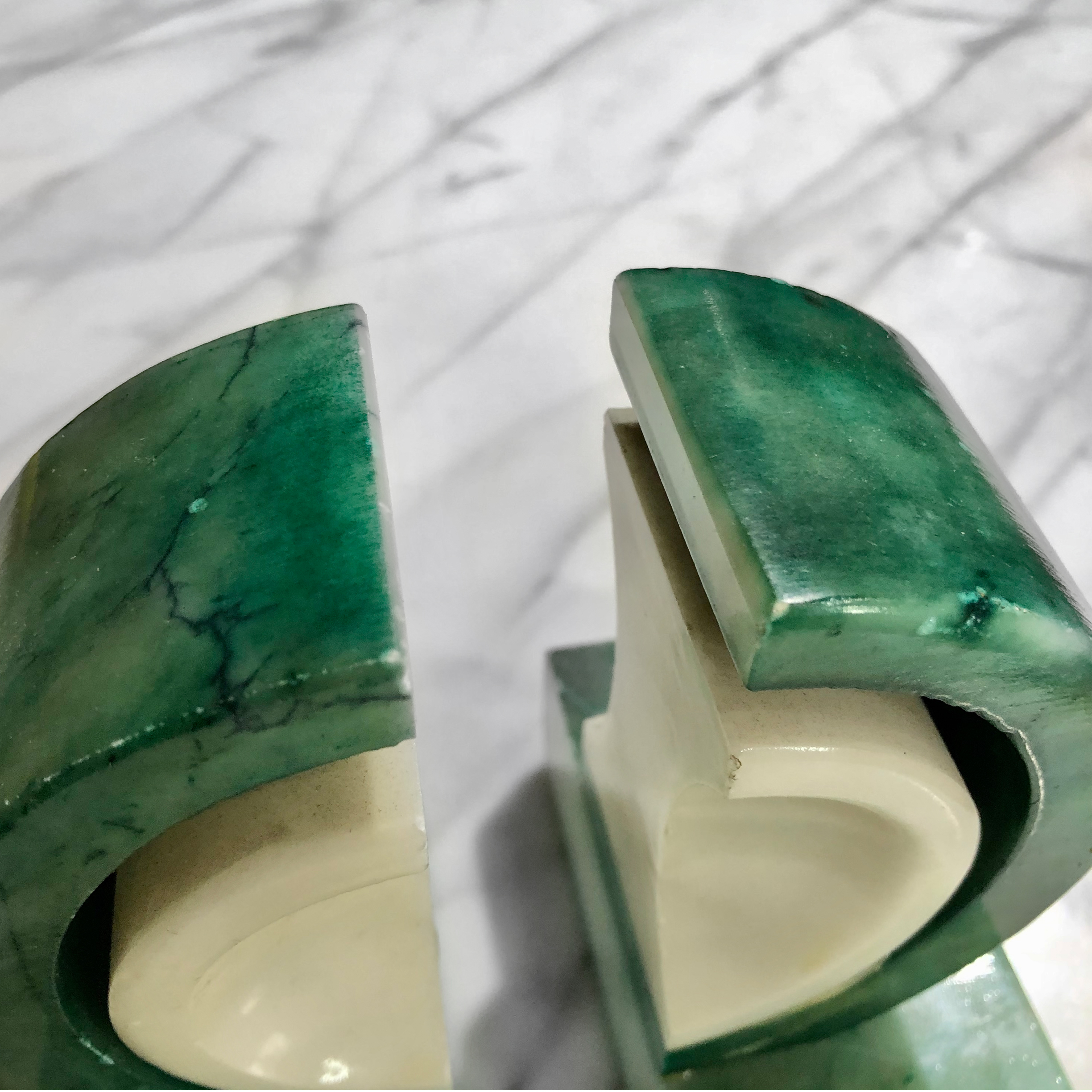 Mid Century Modern Italian Green Carrara Marble Geometric Bookends ...