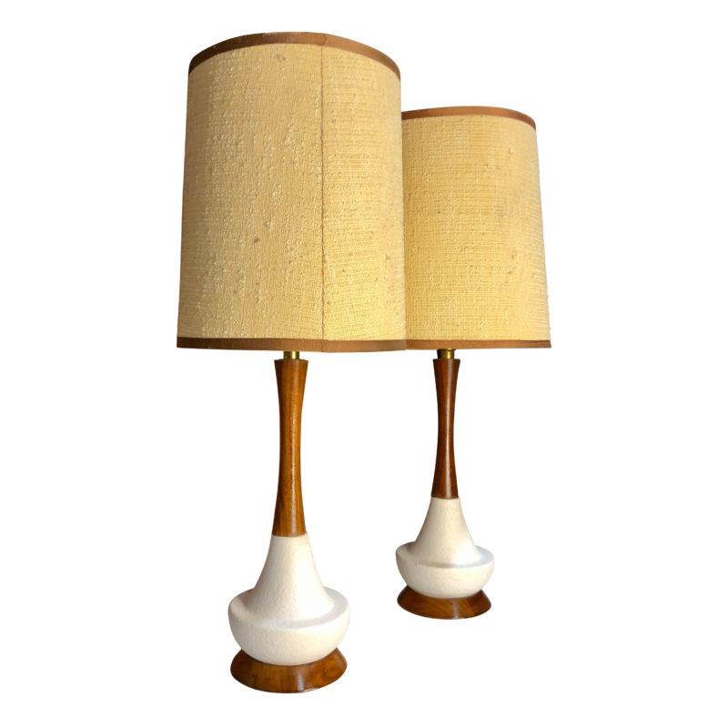 Mid Century Modern Atomic Sculpted Teak Table Lamps - A Pair - Scranton 