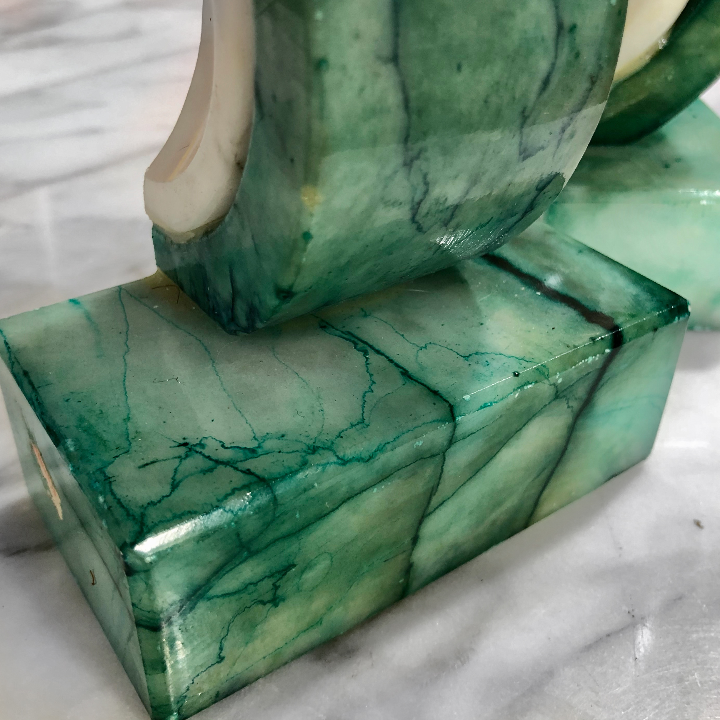 Mid Century Modern Italian Green Carrara Marble Geometric Bookends ...