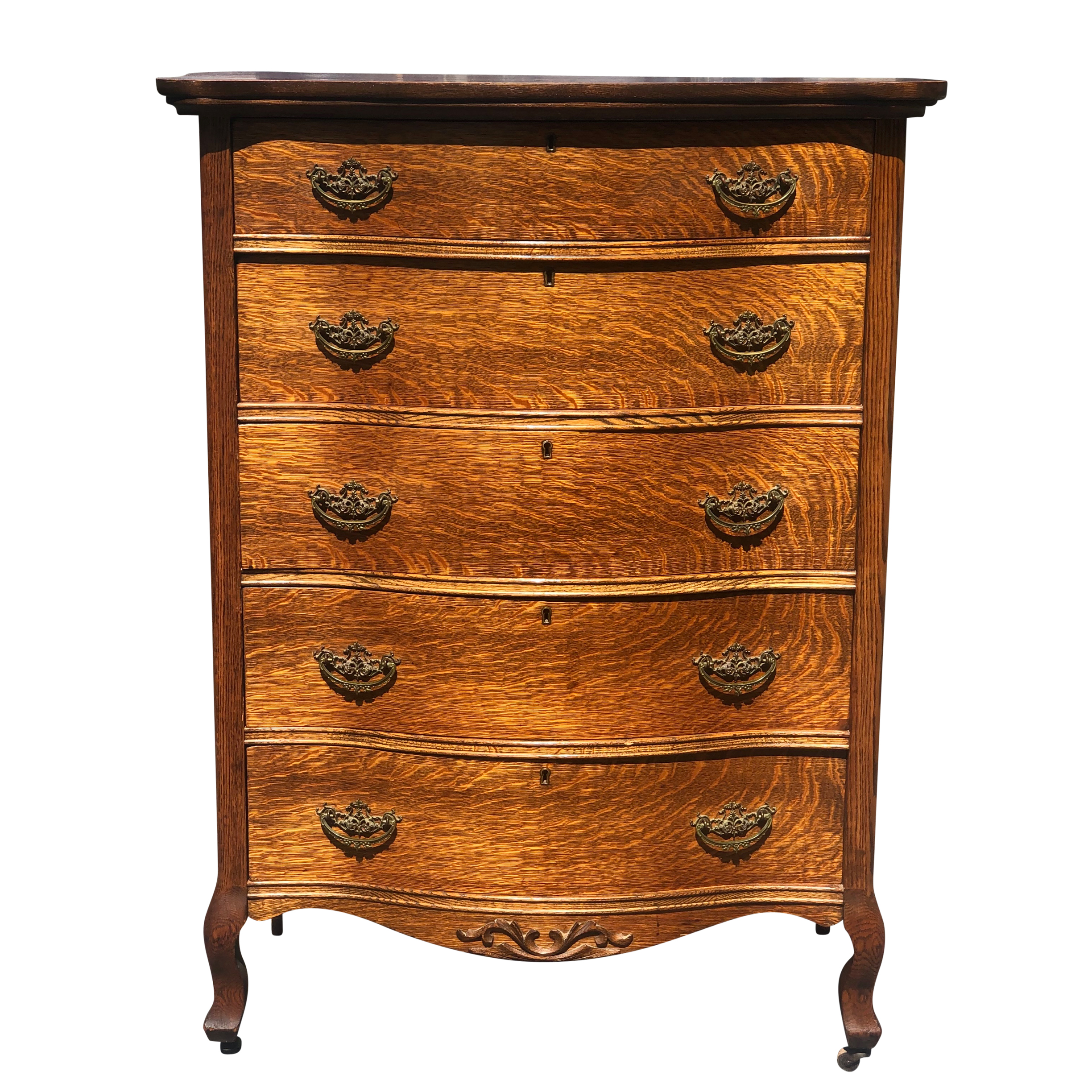 Antique Victorian Quartersawn Oak Serpentine Front Chest Of Drawers Dresser Scranton Antiques