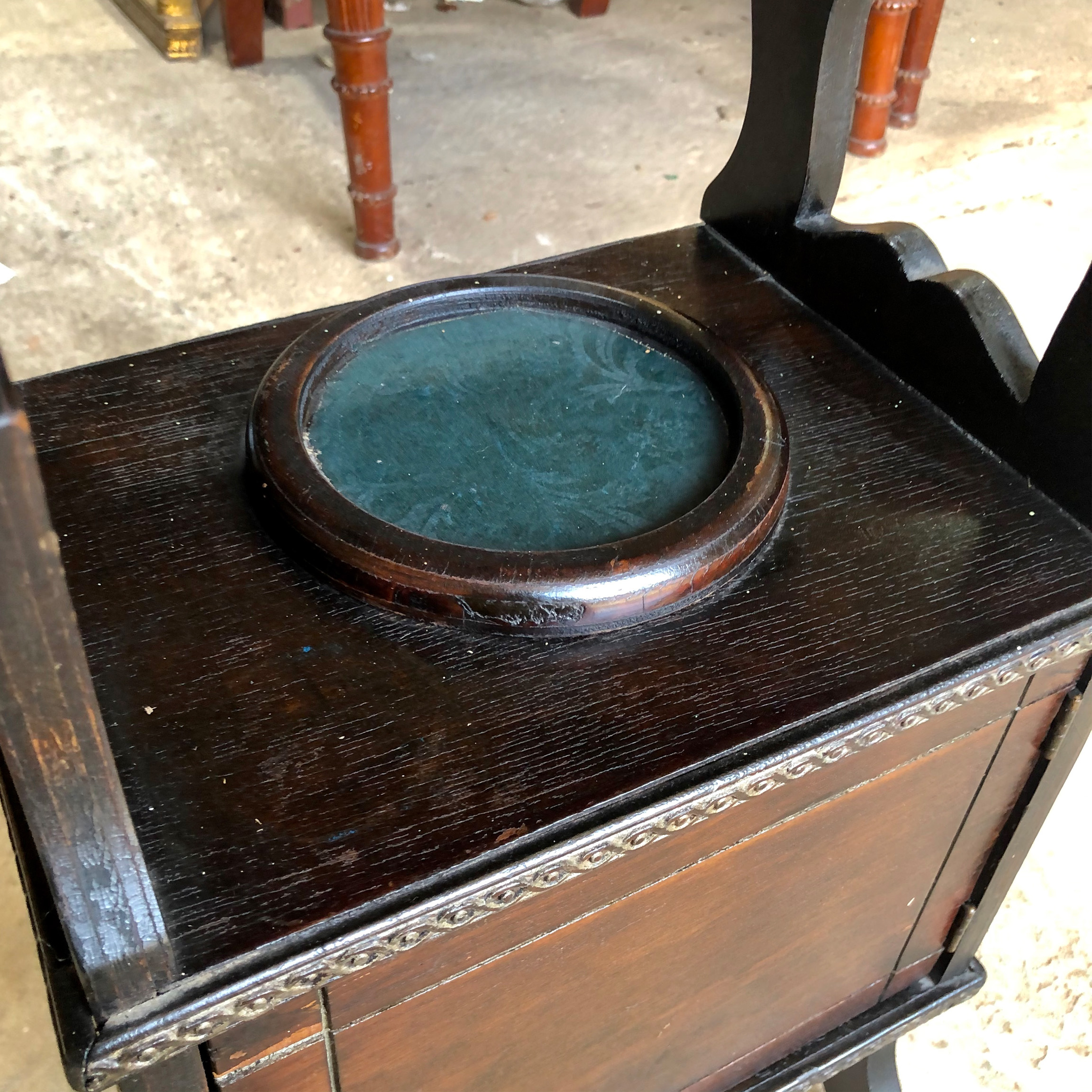 Antique Victorian Mahogany Ashtray Smoke Stand w/ Copper Lined Humidor