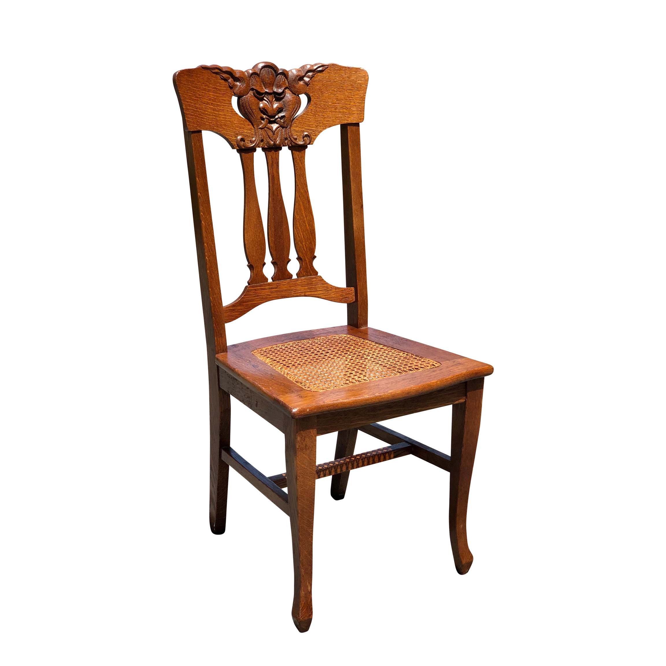 Antique Victorian Northwind Face Carved Quartersawn Oak Accent Chair w ...