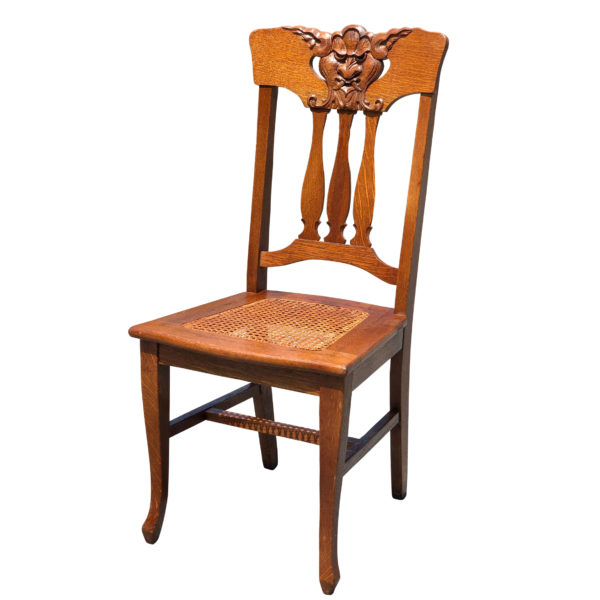 Antique Victorian Northwind Face Carved Quartersawn Oak Accent Chair W 