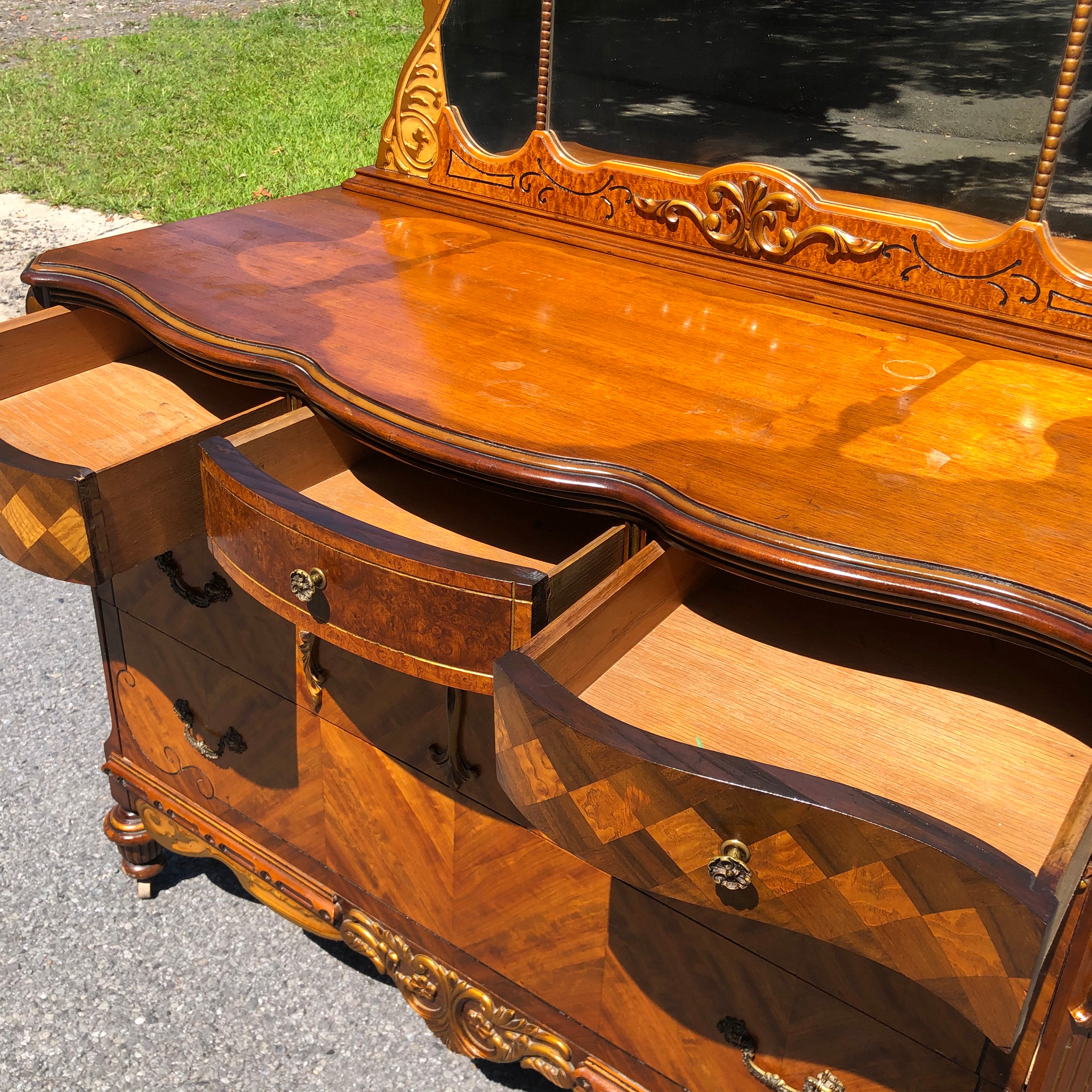 Antique Victorian Heavily Carved Burl Walnut Mirrored Dresser Scranton Antiques 4814