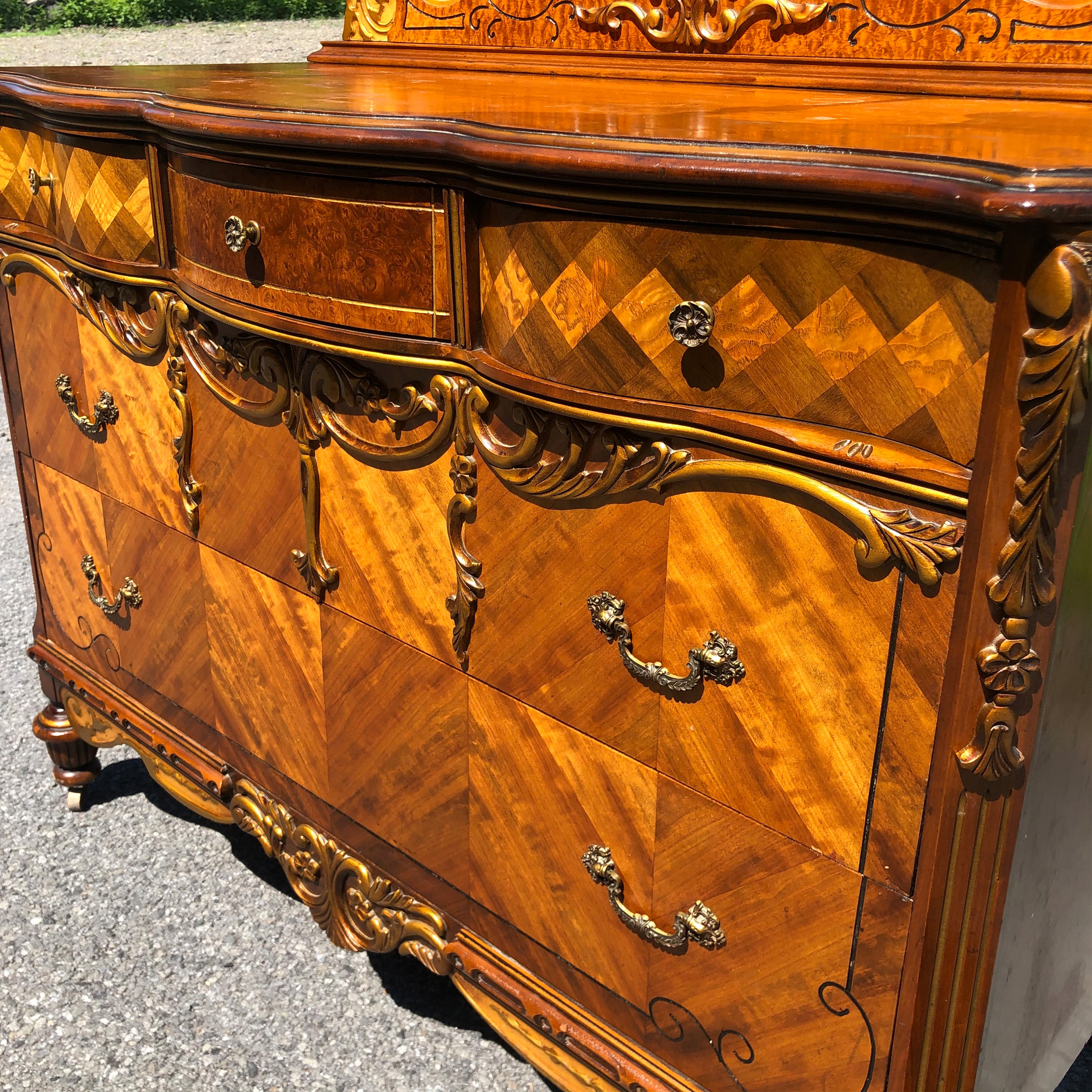 Antique Victorian Heavily Carved Burl Walnut Mirrored Dresser Scranton Antiques