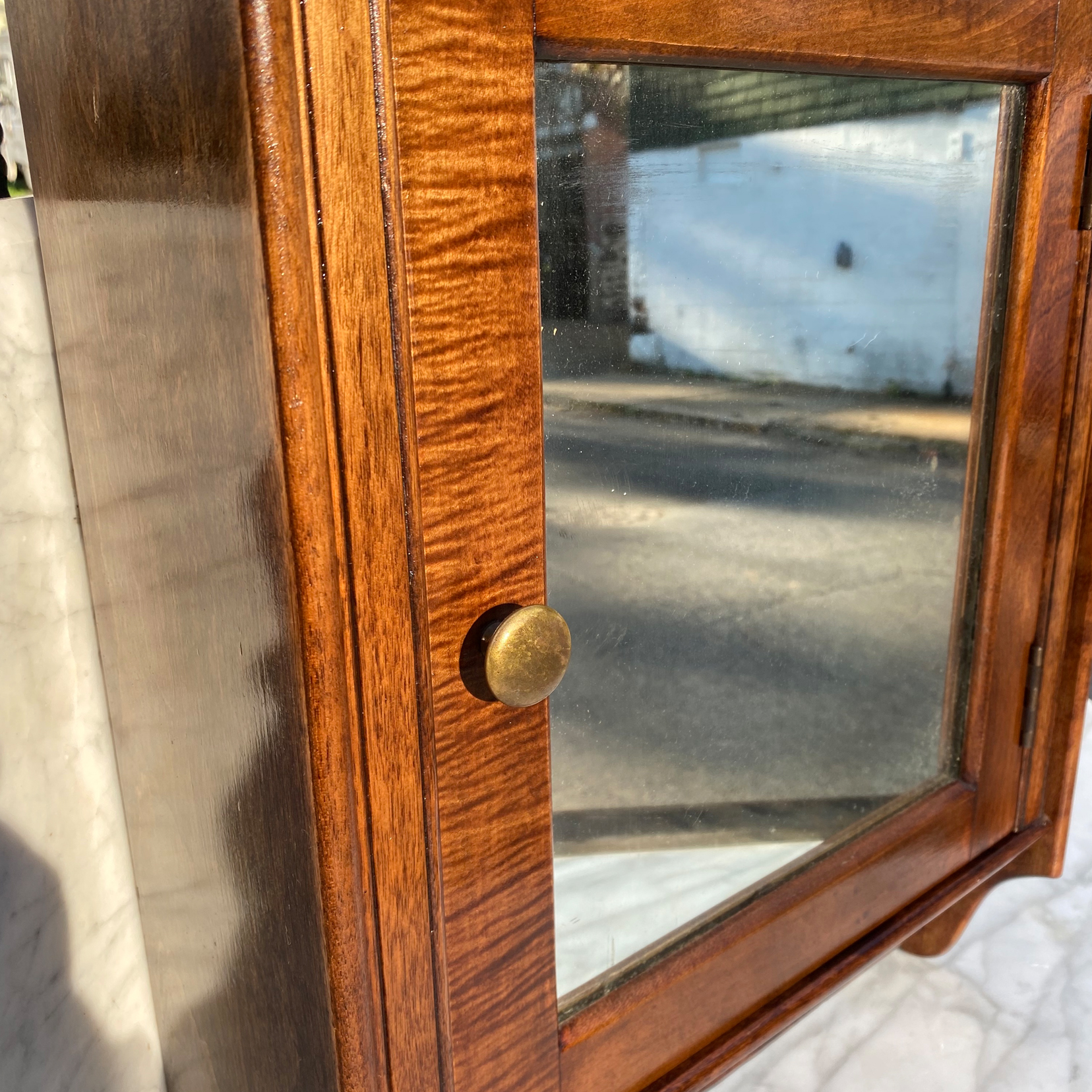 Antique Farmhouse Maple Hanging Mirrored Apothecary ...