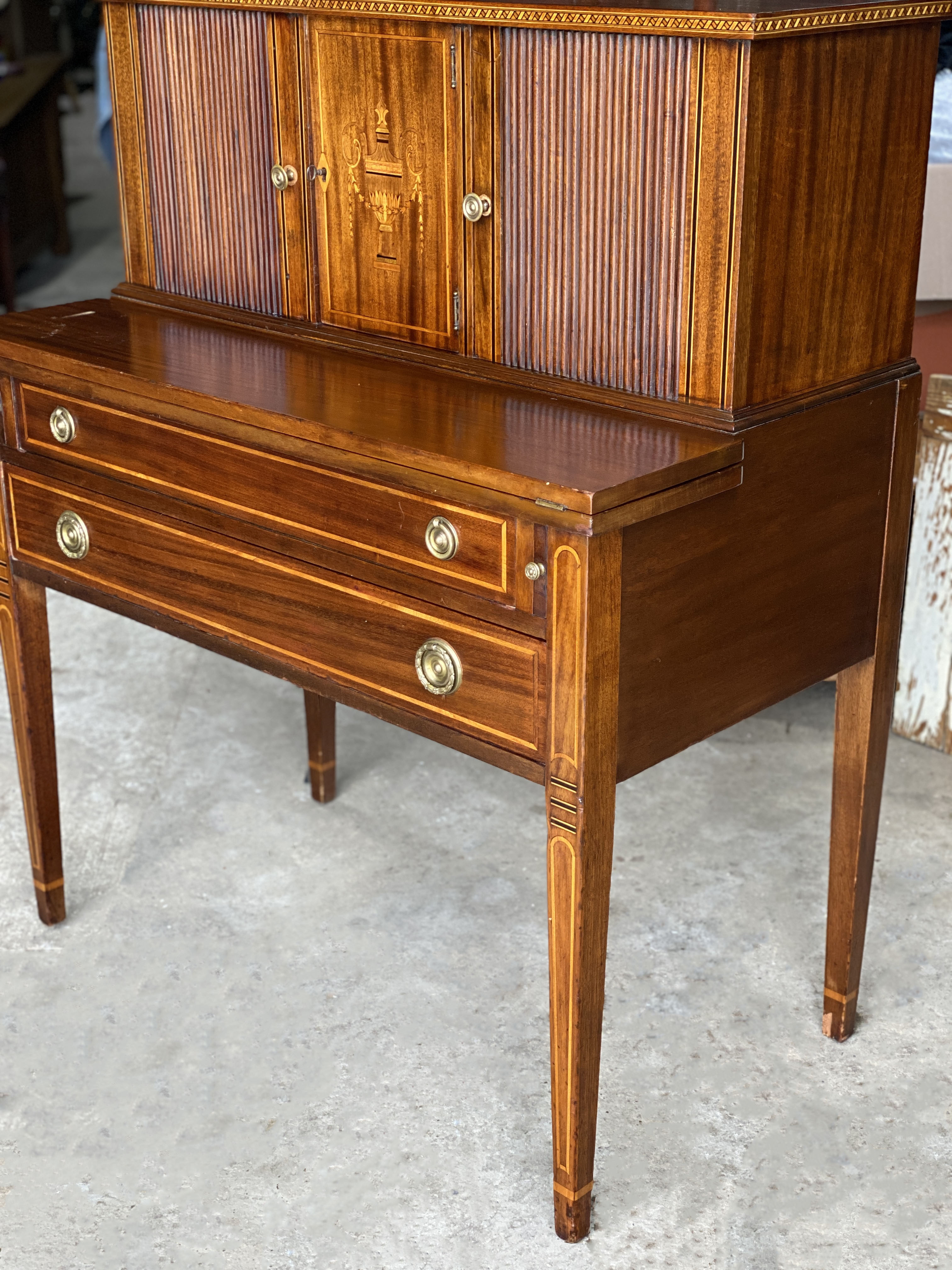 Antique Federal Mahogany Tambour Door Inlaid Secretary Writing Desk Scranton Antiques 7779