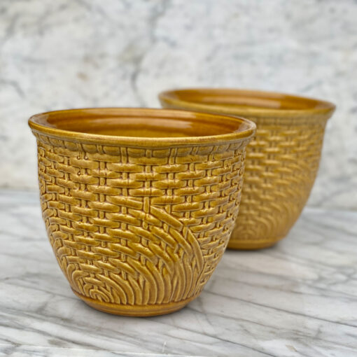 Vintage Haeger Boho Chic Porcelain Basket Weave Jardiniere Planter