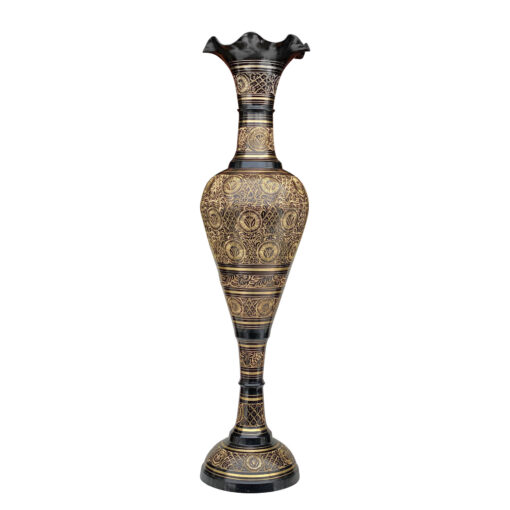 Vintage Large 3ft Etched Brass Black Lacquered India Floor Vase - Scranton  Antiques