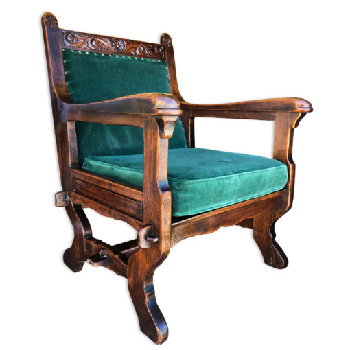 Antique Gothic Victorian Heavy Carved Oak Throne Lounge Chair