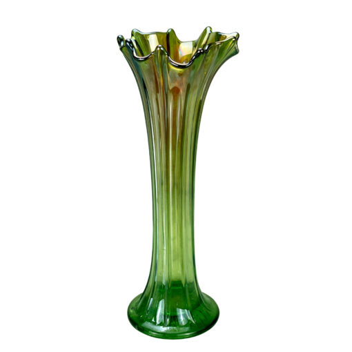 Mid-Century Large Green Iridescent Carnival Art Glass Swung Vase ...