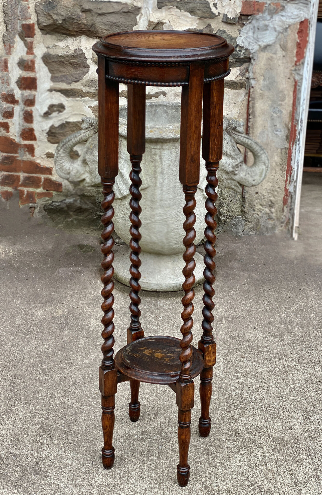 Antique Victorian Quartersawn Oak Barley Twist Plant Stand Pedestal