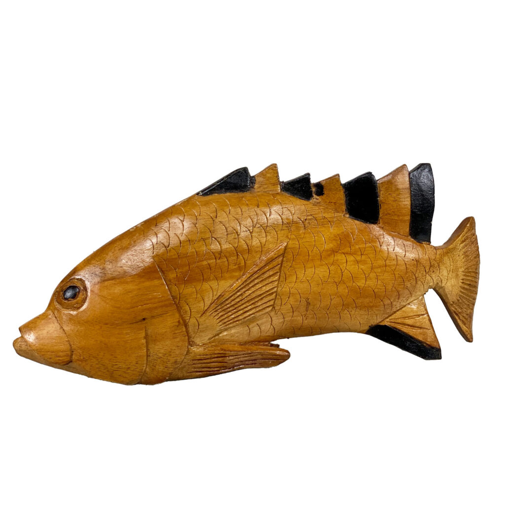 Vintage Coastal Teak Hand Carved Reef Fish Sculpture - Scranton Antiques