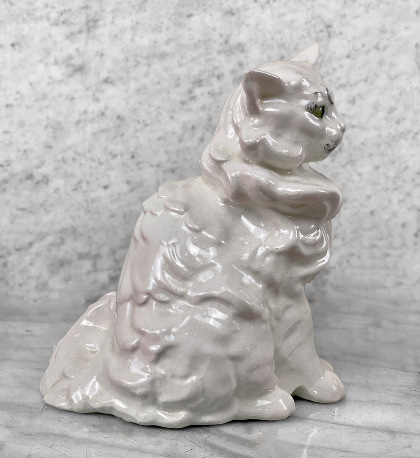 Vintage White Porcelain Long-Haired Cat Sculpture - Scranton Antiques