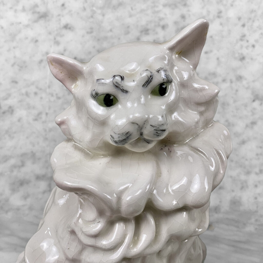 Vintage White Porcelain Long-Haired Cat Sculpture - Scranton Antiques