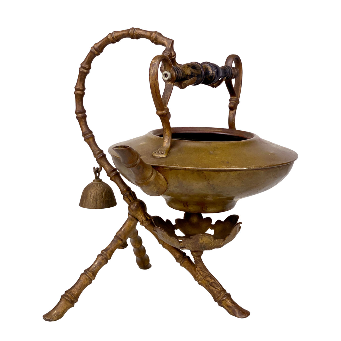 Vintage Chinese Brass Faux Bamboo Tripod Teapot Kettle Warmer - Scranton  Antiques