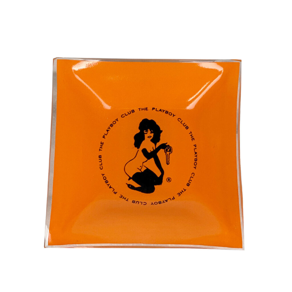 Mid-Century Playboy Club Orange Glass Nude Women Key Tray Ashtray