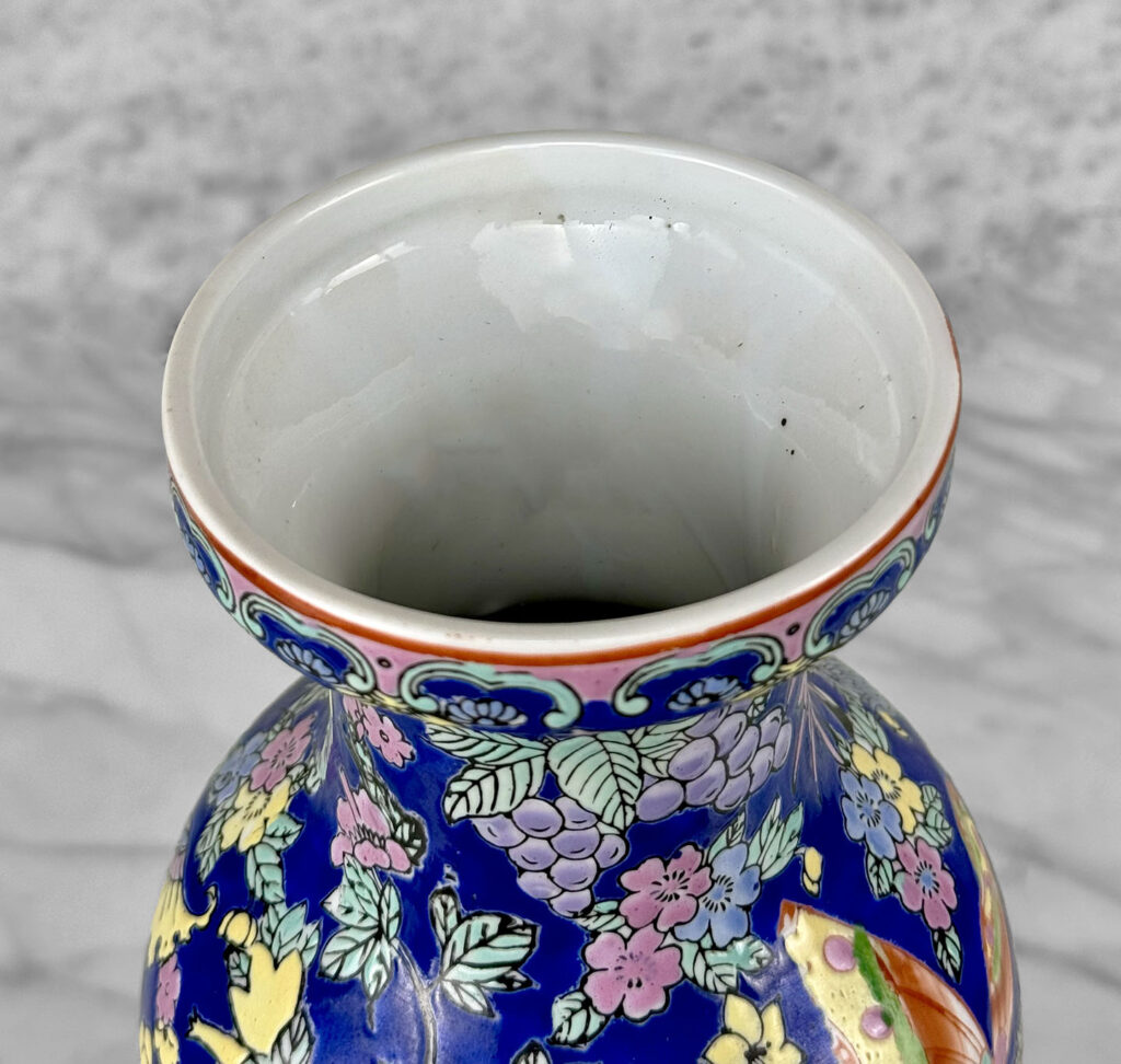 Vintage Chinese Porcelain & Enamel Blue Floral Butterfly Motif Vase ...