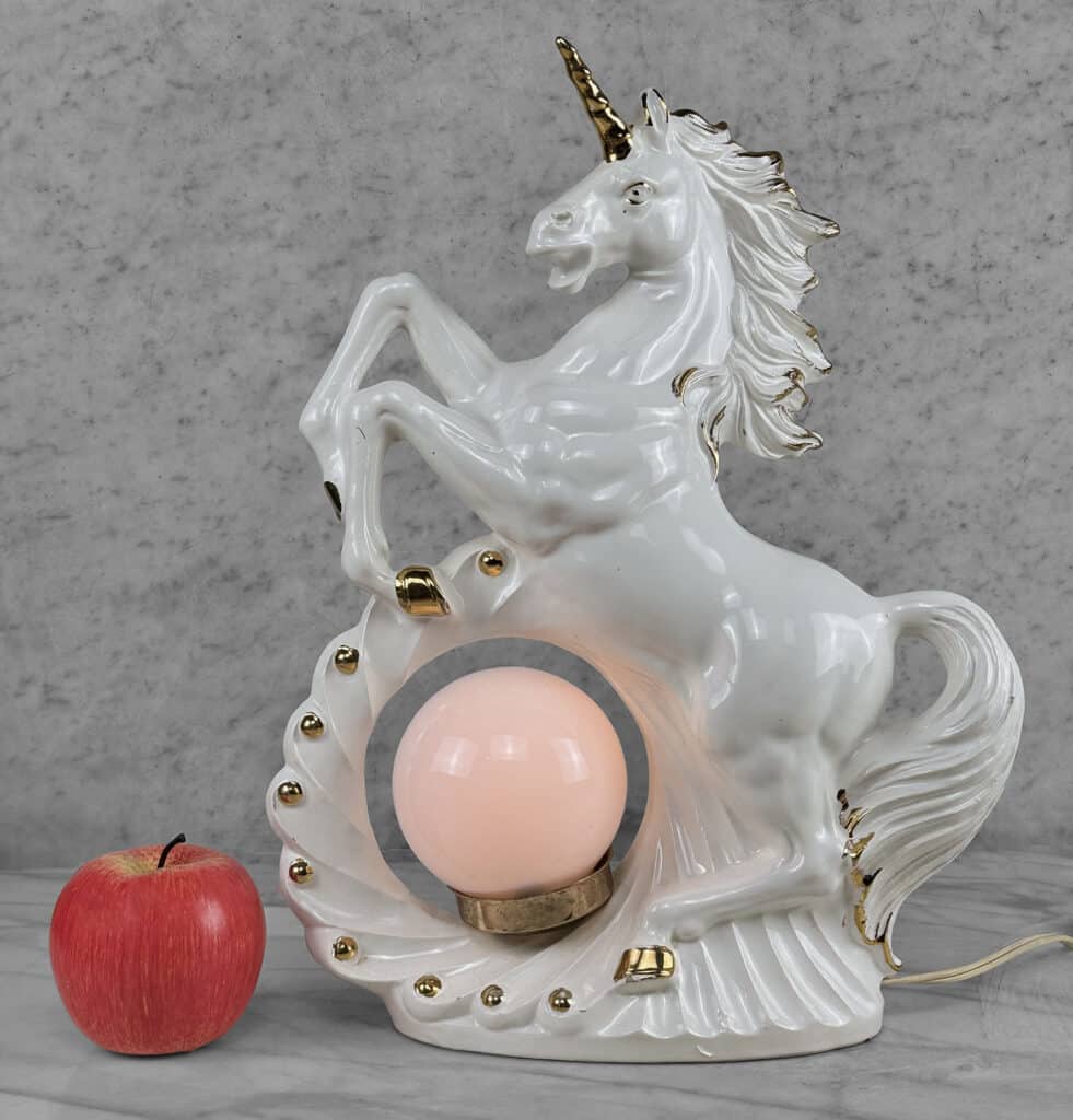 Vintage Hollywood Regency Porcelain Unicorn Orb TV Lamp – Scranton