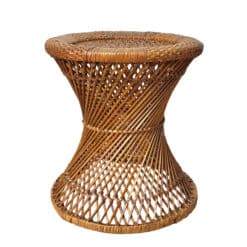 Vintage Coastal Boho Wicker & Rattan Round Plant Stand Table