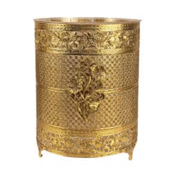 Vintage Hollywood Regency Gold Rococo Floral Trash Can Waste Basket