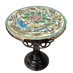 Antique Arts & Crafts Floral Birds of Paradise Glazed Round Garden Table