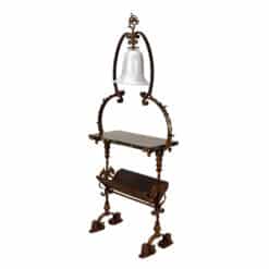 Antique Oscar Bach Victorian Marble Library Lamp Table w/ Griffin Motif
