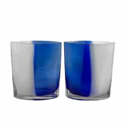 Vintage Italian Blue & White Art Glass Cat Eye Vase - A Pair