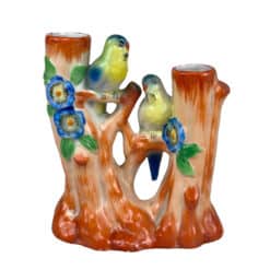 Vintage Art Deco Ceramic Parakeet Bird Double Stem Bud Vase