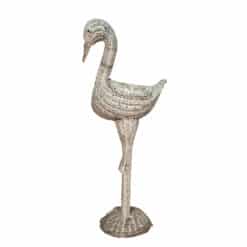 Vintage 36" Coastal Flamingo White Wicker Figural Planter