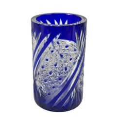 Antique Bohemian Cobalt Blue Cut to Clear Crystal Cylinder Vase