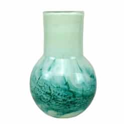 Mid-Century Green Cluthra Hand Blown Art Glass Vase - 9"