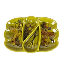 Mid-Century California Pottery Avocado Green Divided Serving Tray
