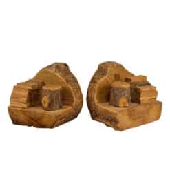 Vintage Lodge Folk Art Log Splitting Live Edge Library Bookends - A Pair