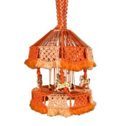 Vintage Boho Spanish Macrame Orange & White Carousel Horse Hanging Light