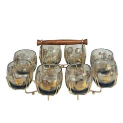 Mid-Century Italian Gold Coin Smoked Glass Cocktail Lowball Glasses - Set of 9