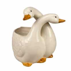 Vintage Large Ceramic Double Swan Duck Figural Indoor Planter