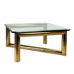 Vintage 1970's Hollywood Regency Tubular Z Gold Glass Top Coffee Table